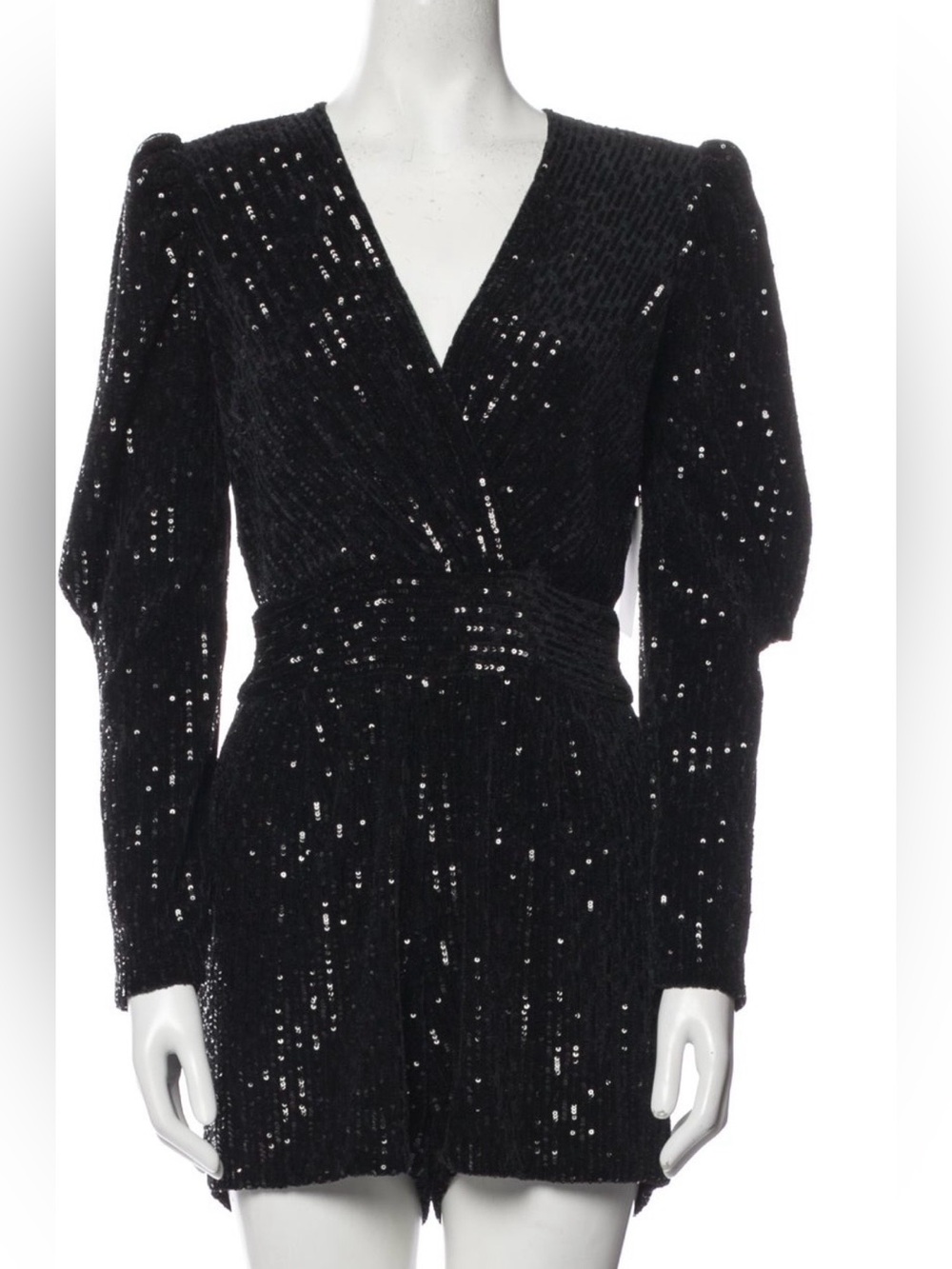 SAYLOR Black Sequin V-Neck Long Sleeve Romper
